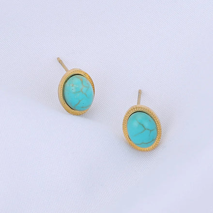 Trendy 18K Gold Plated Turquoise Stainless Steel Earrings for Women Geometric Round Stud for Weddings and Engagements