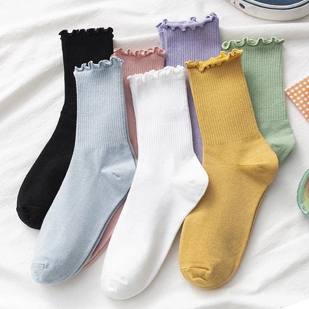 Wholesale Korean Spring Crew Fashionable Sock Solid Colored Breathable Girl Ladies Hemming Loose Socks