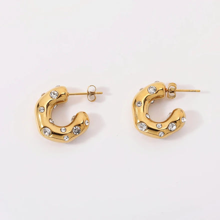Fenny Tarnish Free Permanent Stylish Chunky Zircon Hoop Earring Trend for Women Wholesale Stainless Steel Ladies Jewelry