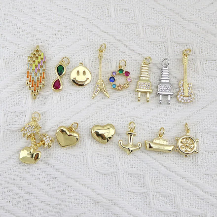 CZ8608 18k Gold Rudder Anchor CZ Cubic Zirconia Coconut Palm Guitar Power Cord Electricity Plug Charm Pendant for Necklace