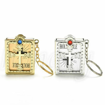 Mini Bible Keychain English Holy Bible Religious Catholicism Alloy Tai Silver Unisex Key Ring Necklace Pendant