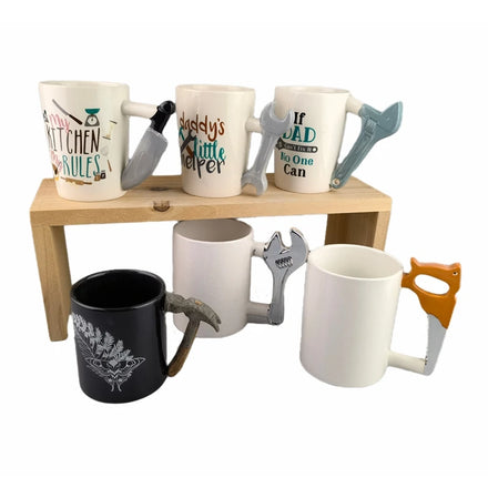 Kids Tool Shaped Porcelain Ceramic Mug Cartoon Pattern Novelty Repair Tool Handle Hammer Sublimation Blank Customize Business
