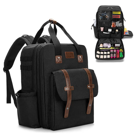 Large Black Travel Barber Case Fashionable Polyester Scissor Bag with Zipper for Various Hair Cutting Tools Holds Capacity