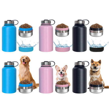 32oz Insulated Stainless Steel Waterproof Animal Print Pet Travel Bottle Dog Bowl with Custom Logo for Outdoor Use