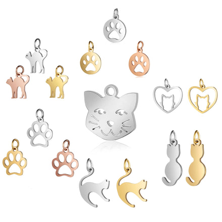 Hot Sale DIY Jewelry Hollow Dog Paw Print Charm Doggy Cat Pendant Stainless Steel Animal Footprint Shape Pendant for Women Kids