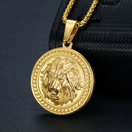 Hips Hops Jewelry 3D Lion Head Pendant Stainless Steel Shiny 18K Gold Medallion Lion King Leo Necklace for Men Women