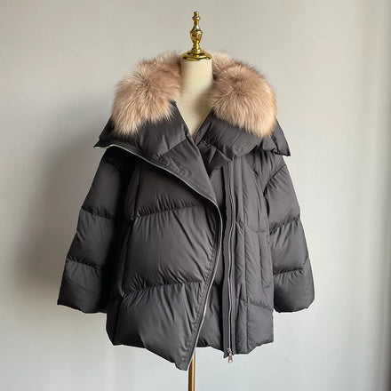 QIUCHEN QC22099 Ready to Ship Women Casual Winter New Fashion 90% Goose Down Coat with Real Fox Fur Collar Acrylic Lining Thick