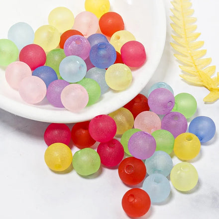 100Pcs Frosted Crackle Mixed Acrylic Round Beads Loose Pony Ball Beads Random Colors for Jewelry Making