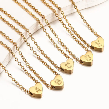 Tiny 18K Gold Plated Brass Classic Initial Heart Necklace Dainty Personalized Heart Letter Children's Gift Jewelry