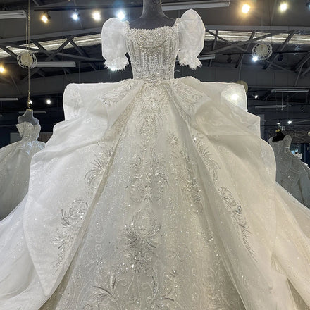 MN101 Lace Appliques Cheap Wedding Dresses Backless Short Sleeves Bridal Prom Dresses