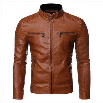 Autumn and Winter New Men's European and American Casual Stand Collar Motorcycle Leather Jacket Coat