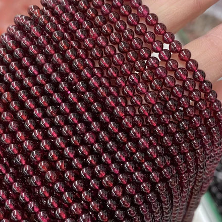 4mm Red Garnet Smooth Round Bead Strand Nature Gemstone for DIY Jewelry Making Bracelet Necklace Material