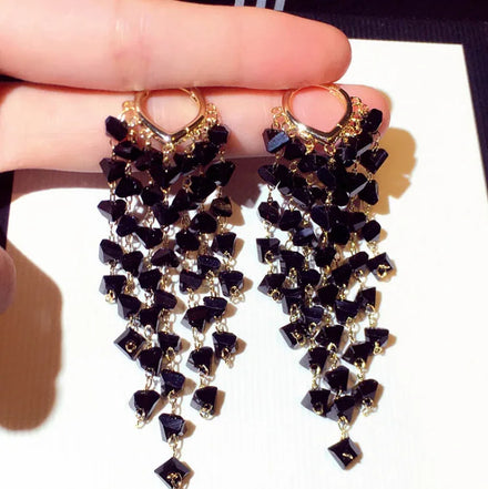Atmospheric Women Long Crystal Tassel Earring Geometric Big Diamond Crystal Hoop Earring for Girls