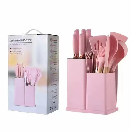 Newest 19-Piece Silica Gel Kitchen Utensil Set with Cuttings Board Storage Holder Silicone Material Box Packing