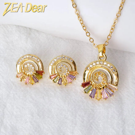 Zeadear Jewelry Exquisite Zircon Jewelry with Transparent Iridescent Zircon Pendant Necklace and Earring Set