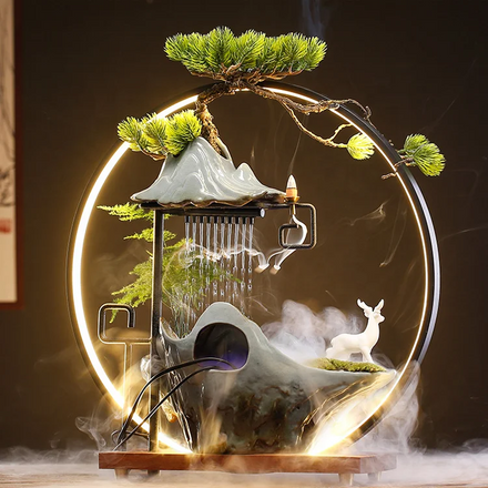 Zen Meditation Waterfall Decoration Indoor Tabletop Water Fountain Chinese Simulation Rockery Water Fountain Desktop Lucky Gift