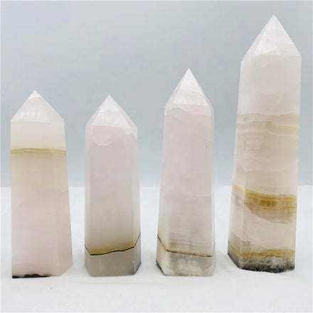 Natural Healing Crystals Energy Obelisk Pink Mangano Calcite Point Tower Wand for Home Decoration