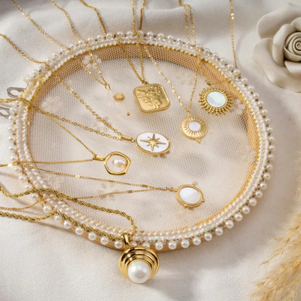 Wholesale 18k Gold Plated Link Chain Stainless Steel Women Star Choker Sweater Freshwater Baroque Pearl Necklaces Jewelry