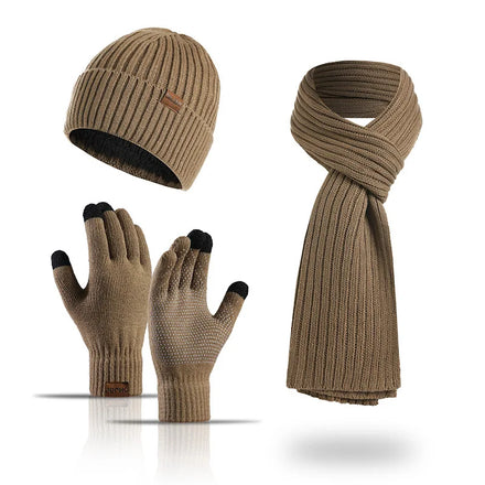 Custom logo Touchscreen Fleece Lined Gloves Winter Knitted Hat Scarf Gloves 3 Sets for Men Women