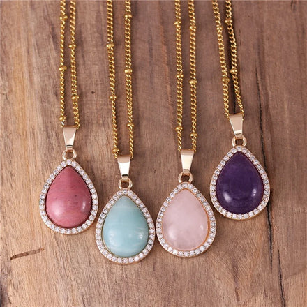 High End Bling Zircon Amethyst Teardrop Pendant Necklace Women Fashion Gold Chain Necklace Femme Jewelry Wholesale Dropshipping