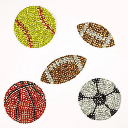 New Arrival Hot Sale Iron on Crystal Rhinestone Bead Baseball Football Basketball Motif Pattern Applique Patches for Bags