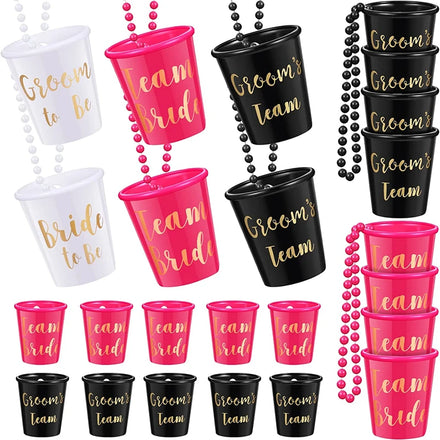Team Bride and Bride to Be Beaded Cup Necklace Bachelorette Party Bridal Shot Glass Necklace for Ramadan and April Fool's Day