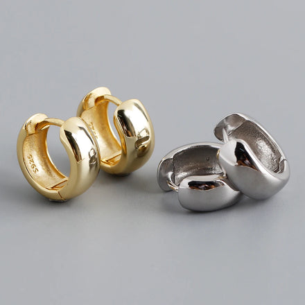 Fashion 925 Sterling Silver Classic Heavy Chic Big Round Punk Chunky with 18k Gold-plated Hoop Earrings for Women Jewelry