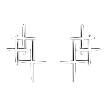 925 Sterling Silver Three Cross Folded Stud Earrings Glossy Star Stud Earrings for Women Jewelry