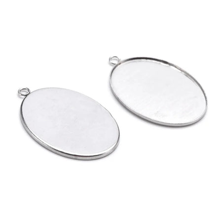 Stainless Steel Blank Serrate Bezel Oval Pendant Tray With Loop Gemstone Base Tray for Necklace Jewelry Making Supplies