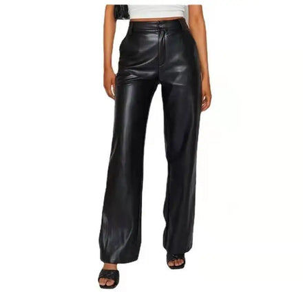 Hot Sale Women's Pu Trousers 2022 Straight High Waist Loose Wide Legs Leather Casual Look Jeans Pants