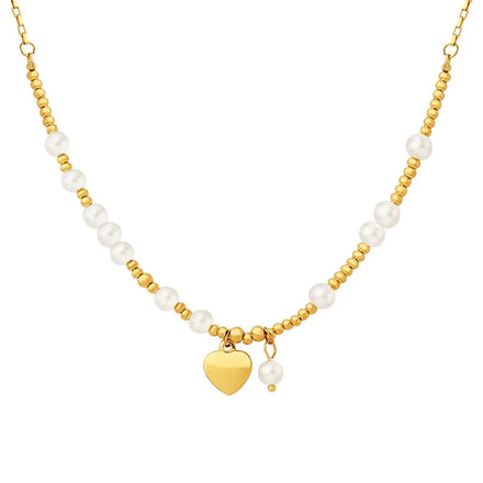 JOOLIM Ready to Ship High End Stainless Steel Heart Pendant Beads String Imitation Pearl 18k Gold Plated Necklace