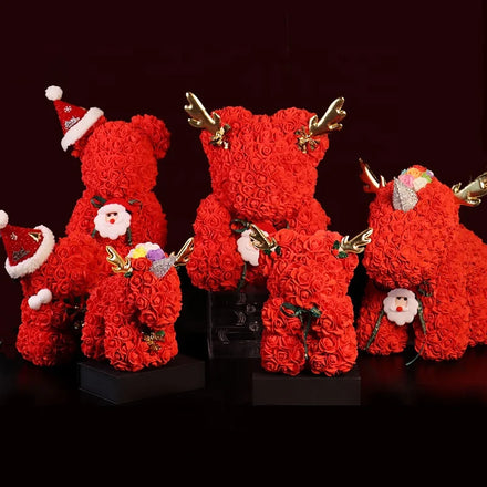 New Arrival 2026 Trending Product Handmade Red Rose Teddy Bear Unicorn Preserved Flower Gift for Christmas Thanksgiving