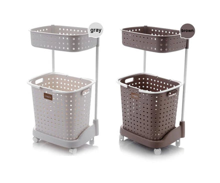 Laundry Storage Basket with Double Handle Bathroom Laundry Basket Trolley on Wheel Removable Laundry Hamper