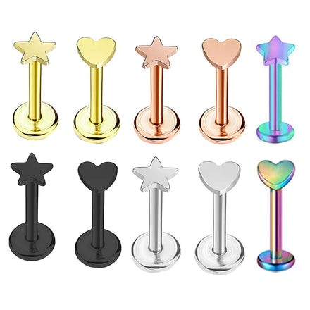 Stainless Steel Heart Labret Piercing Stud Lip Ring Internal Thread Tragus Helix Cartilage Piercing Rook Earring Lobe Wholes