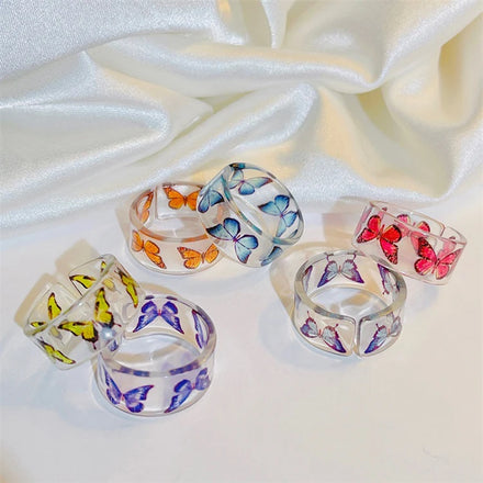 European American Cross-border New Open Acrylic Ring Fashion Simple Colors Butterfly Resin Ring for Women