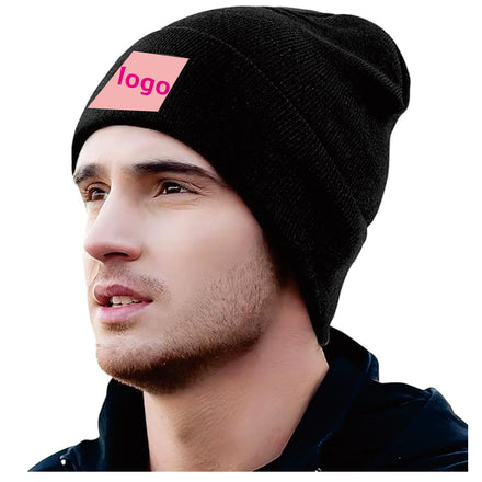 Unisex 100% Cotton Checked Warm Winter Beanie for Men Women Cuffed Knit Cap with Travel Use
