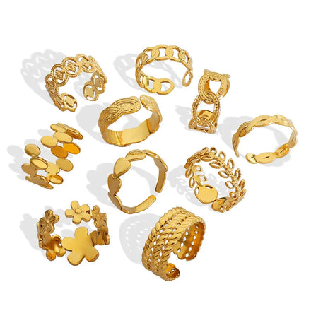Personalized Design with Elegant Geometric Opening 18k Gold Plated Ring Set
