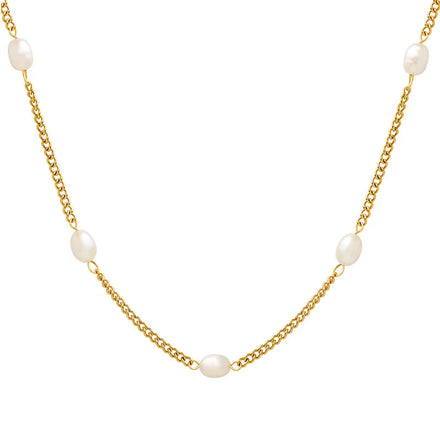 JOOLIM Ready to Ship High End 18k Gold Plated Stainless Steel Fresh Water Pearl Satellite Curb Chain Necklace