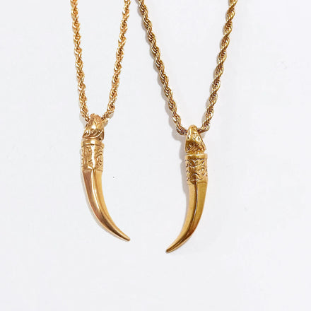 Trendy Gold Plated Jewelry Wolf Tooth Pendant Rope Chain Hip Hop Cross Necklace Stainless Steel Compass Punk Rock Necklace