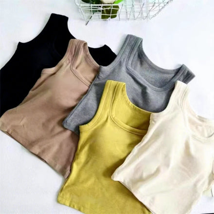Women's New Square Neck Sports Lingerie Cotton Solid With Chest Cushion Tank Top Wholesale