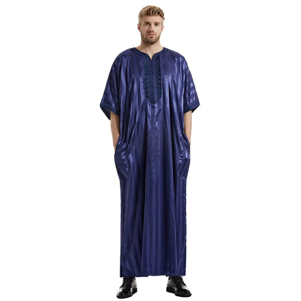 2024 New Style Islamic Clothing Muslim Solid Color Long Robe for Men Daily Wear Middle Sleeve Thobe