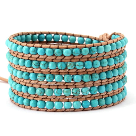 Women's Bohemian Style Silicone for Bracelet Semi-Precious Turquoise Stone Western Jewelry Braided Rope Gift