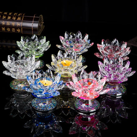 New Gifts K9 Glass Crystal Lotus Flower Wedding Gifts Candle Holders Feng Shui Crafts Glass Lotus