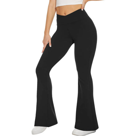 Custom Black Flare Leggings for Women Hot Casual Bootcut Yoga Pant with High Waist Bell Bottom V Cut Knitted Fabric
