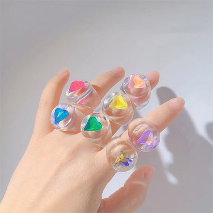 Factory DIY Original Design Colors Round Geometric Acrylic Ring Butterfly Glass Heart Transparent Resin Ring for Women
