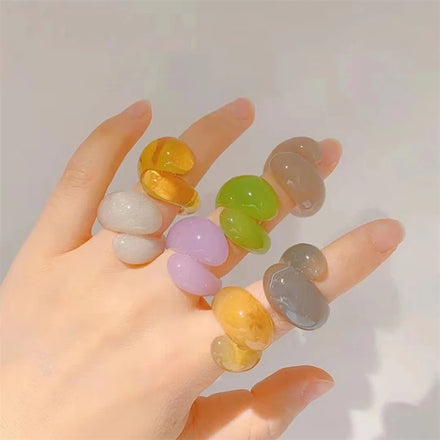 Summer Fashion Cute Water Corrugated Acrylic Ring New Original Design Candy Colors Geometric Resin Ring for Women