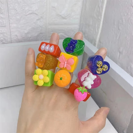 Summer Jewelry INS Popular Cartoon Bear Peach Heart Acrylic Ring Cute Dog Flower Resin Ring for Women