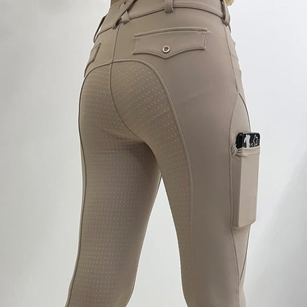 Hot Selling Button Riding Breeches Silicone Horse Leggings Equestrian Clothing Customized Logo Horse Riding Tights With Pocket
