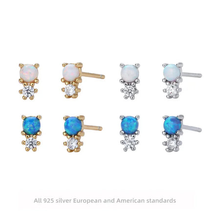 SP Korean Fashion Cute Bear Fine Fashion Zircon Opal Stone S925 Sterling Silver Stud Earrings