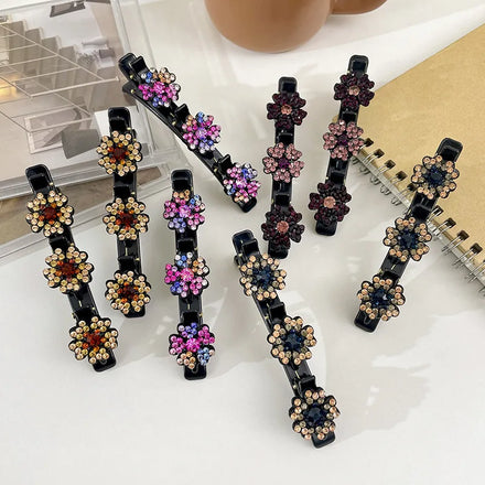 Hair Clips Braided Hair Clips for Women Sparkling Crystal Stone Braided Clover Rhinestone Hair Clip